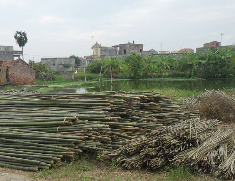 Tranh tre Cảnh Tiên Đồng, chất liệu tre hun khói